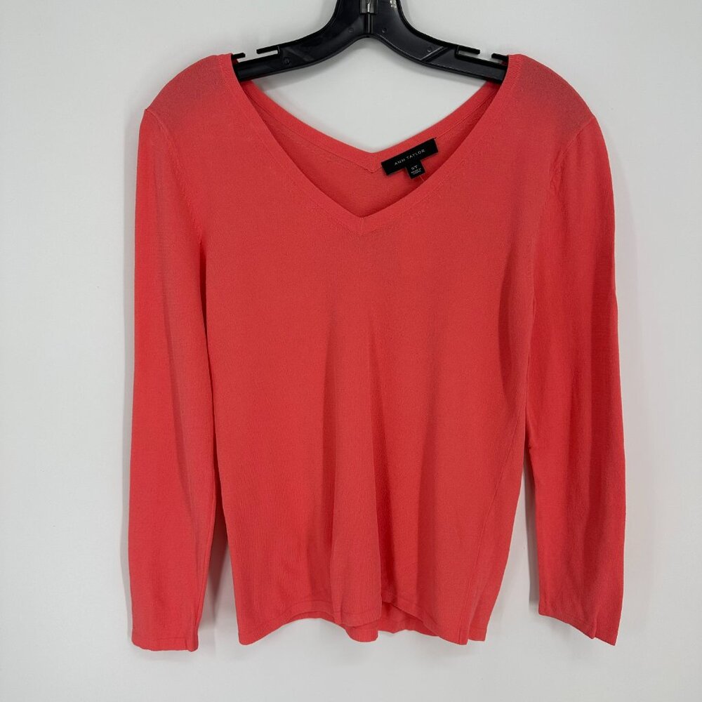 Ann Taylor Coral V-Neck Long Sleeve Top